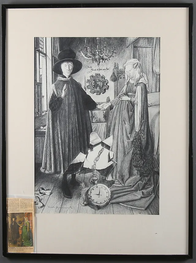 FRANK BJÖRKKLUND. Blyerts, kopia efter Jan van Eyck. signerad.