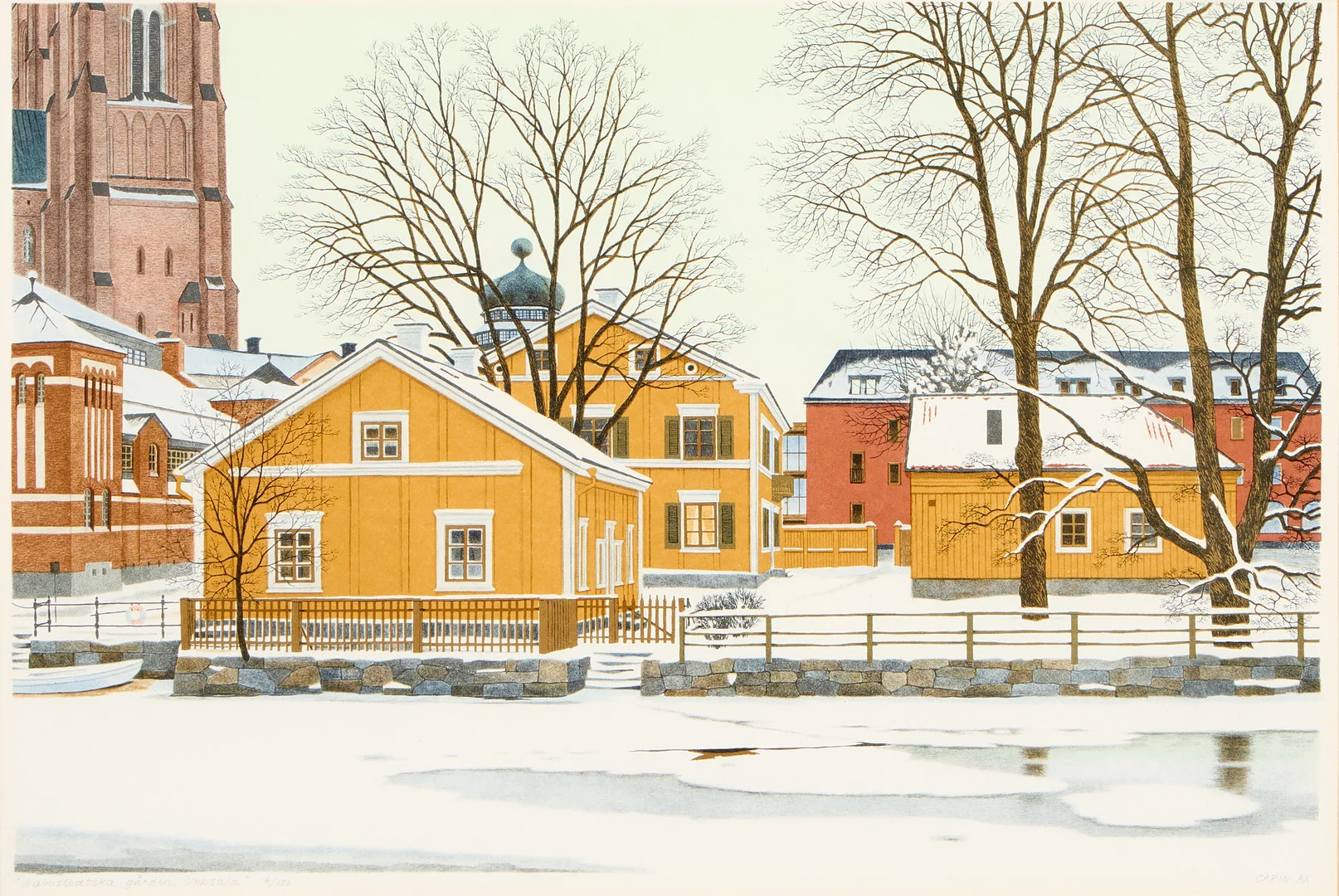 CARIN AX. "Walmstedska gården", Uppsalamotiv. — Engravings & Prints — Uppsala Auktionskammare