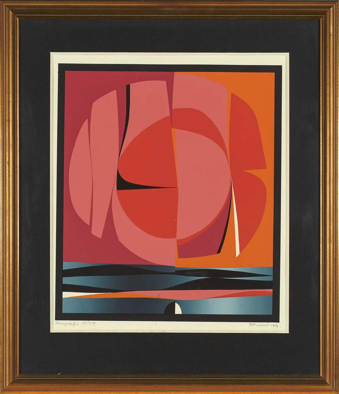 Gundersen, Gunnar S. — Komposisjon i rosa og orange, 1969 — Kunst/Grafikk — Blomqvist