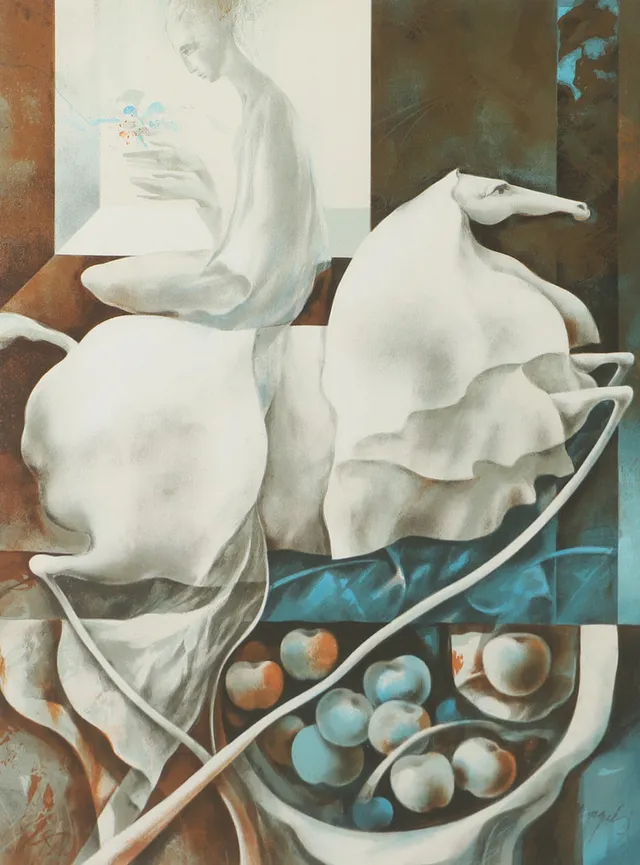 JOSEP BAQUÉS. Komposition, färglitografi, signerad.