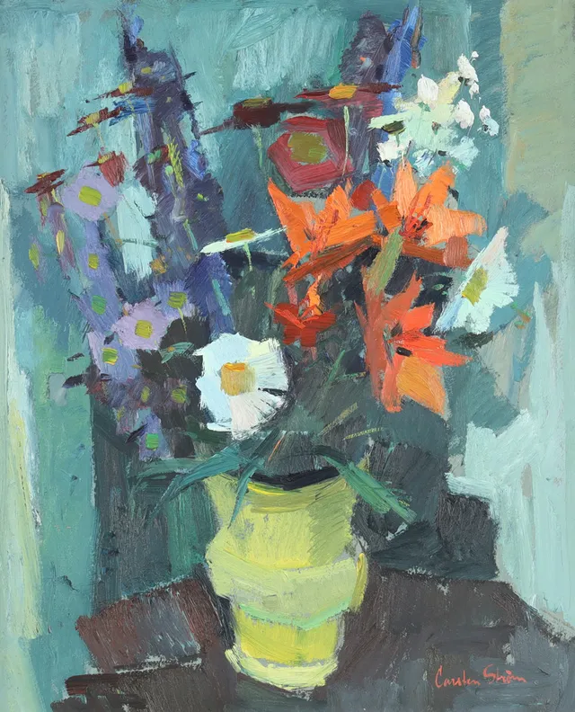 CARSTEN STRÖM. Blomsterstilleben, olja på pannå.