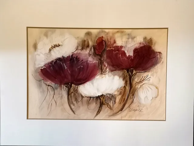 *CONTEMPORARY ORIGINAL MIXED MEDIA FLOWER PAINTING BY SANDRA COOPER.