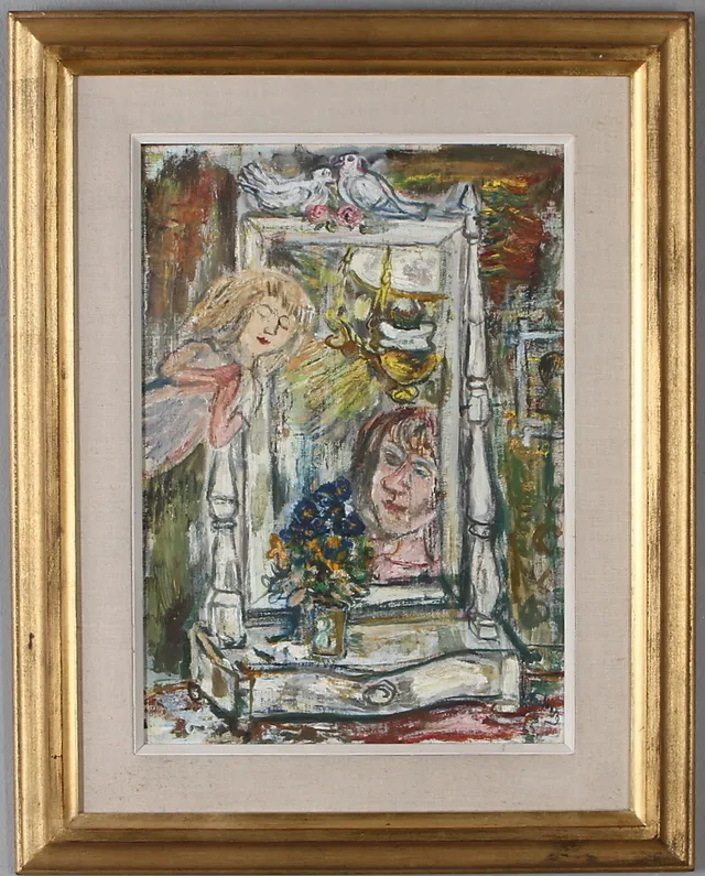 OLLE NORDBERG. Pigtittare, olja på pannå, signerad -65.