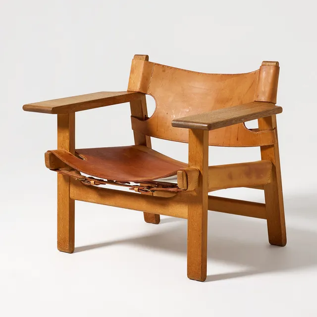 BØRGE MOGENSEN. "Spanska Stolen", fåtölj, Fredericia Stolefabrik, Danmark 1960-tal, modellnummer 226, formgiven 1958, ek och naturfärgat läder.