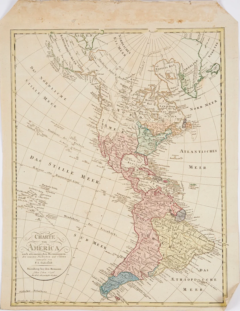 MAP OF THE AMERICAS, HOMANN HEIRS-GÜSSEFELD, 1796. — Maps — Stockholms Auktionsverk Magasin 5