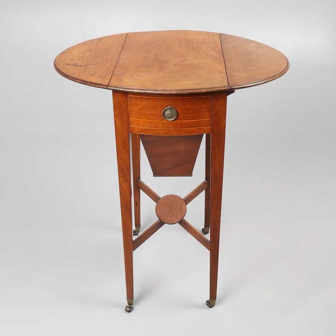 GEORGE III MAHOGANY OVAL DROP LEAF WORK TABLE. — Tables — Young's Auctions