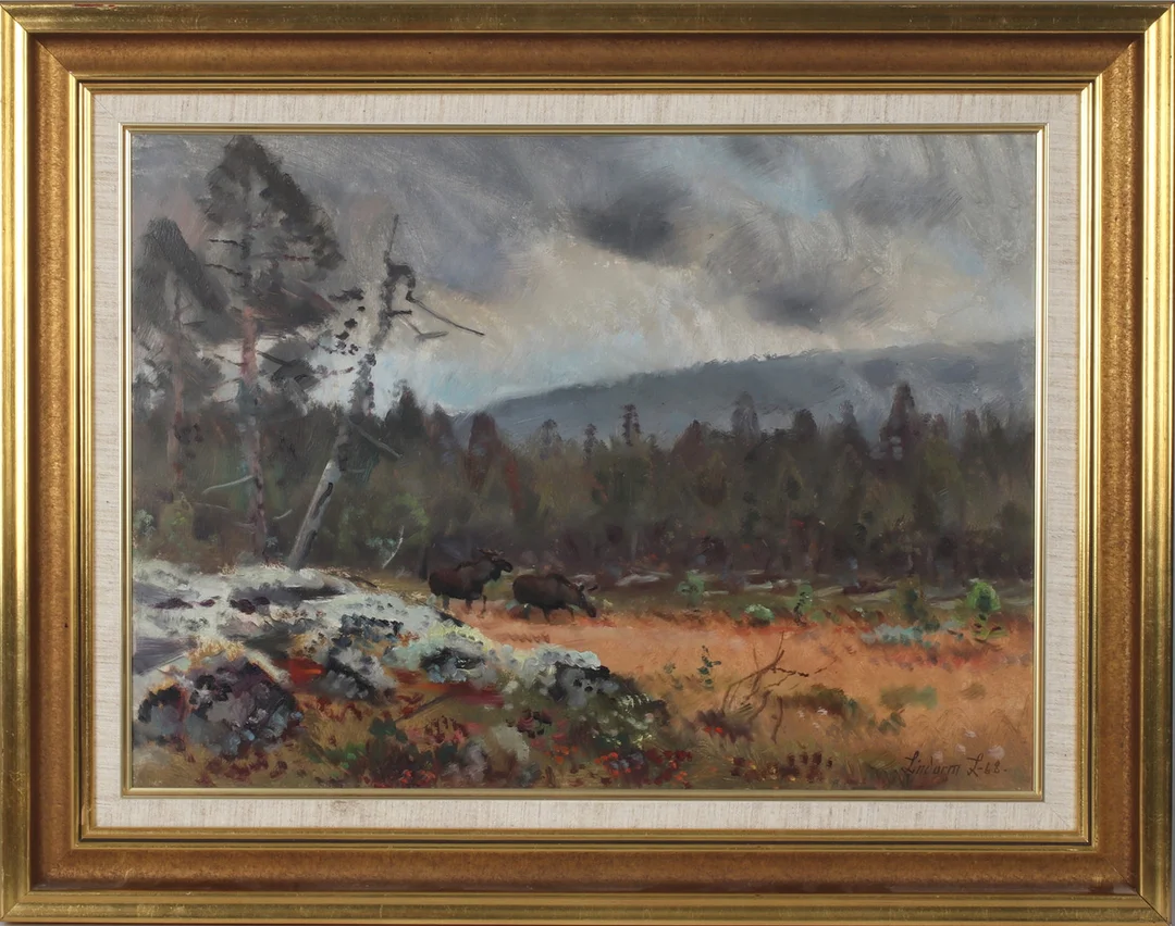 LINDORM LILJEFORS. Älgar i skogslandskap, olja på pannå, signerad och daterad -68. — Paintings — Stadsauktion Sundsvall