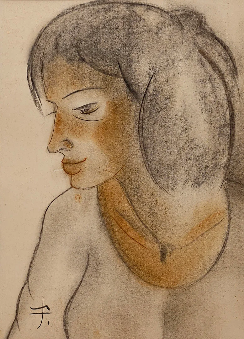 JOSEP CAMÍ (SIGLO XX). RETRATO DE JOVEN. DIBUJO AL CARBONCILLO SOBRE PAPEL. — Paintings — Barcelona Auctions