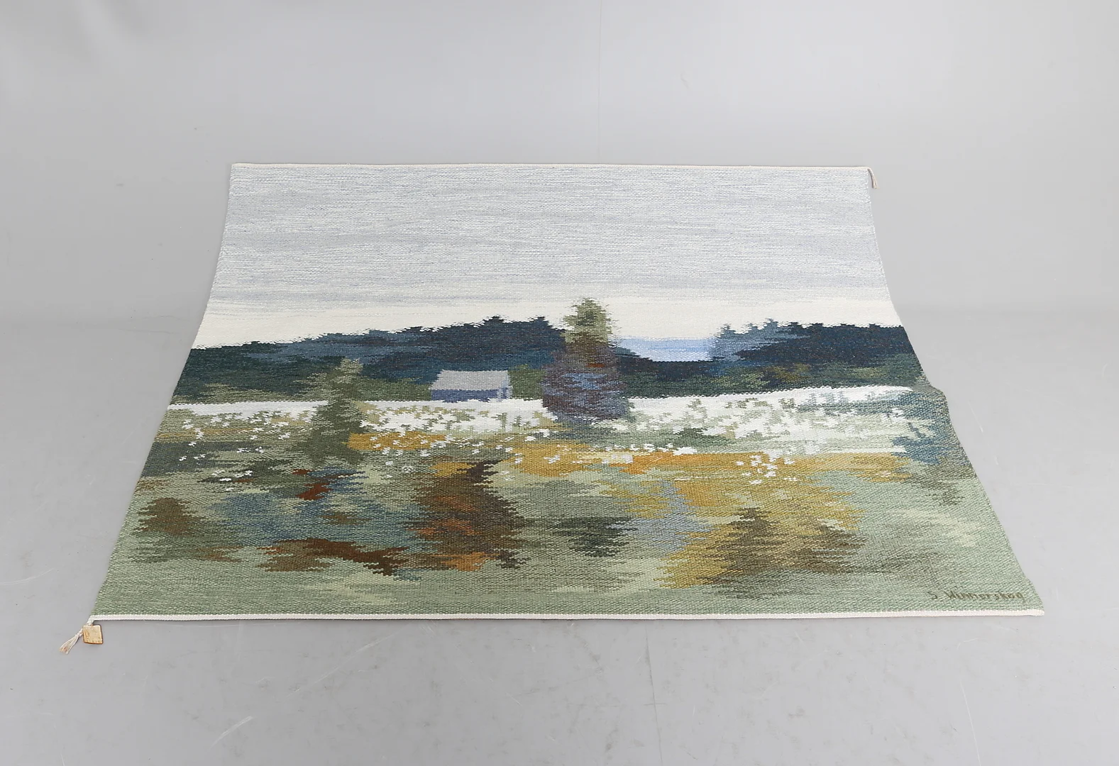 STIG WINNERSKOG. Väggbonad, "Lämnat land", Gammelstads handväveri, signerad, 170 x 131 cm. — Textiles — Kalmar Auktionsverk