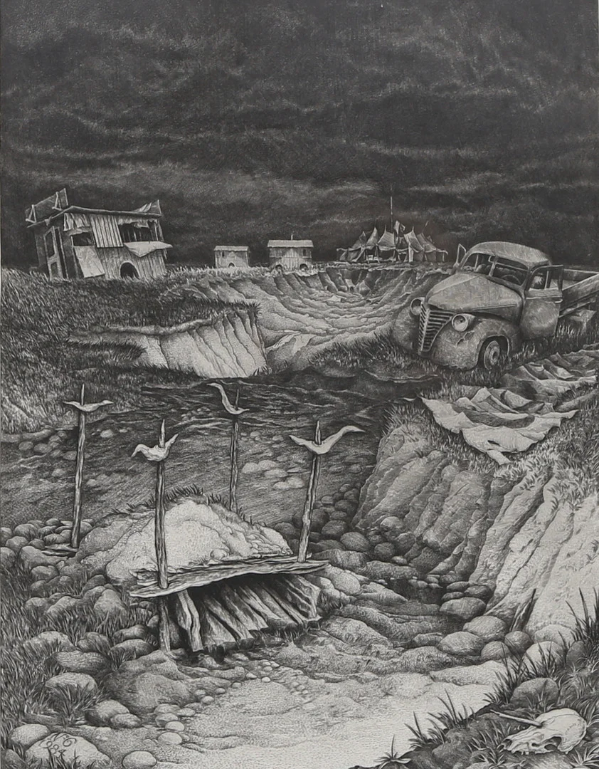 ÅKE JOHANSSON. "Cirkusbild No 6". Etsning. signerad, numrerad samt daterad 1984. — Engravings & Prints — Gomér & Andersson Linköping