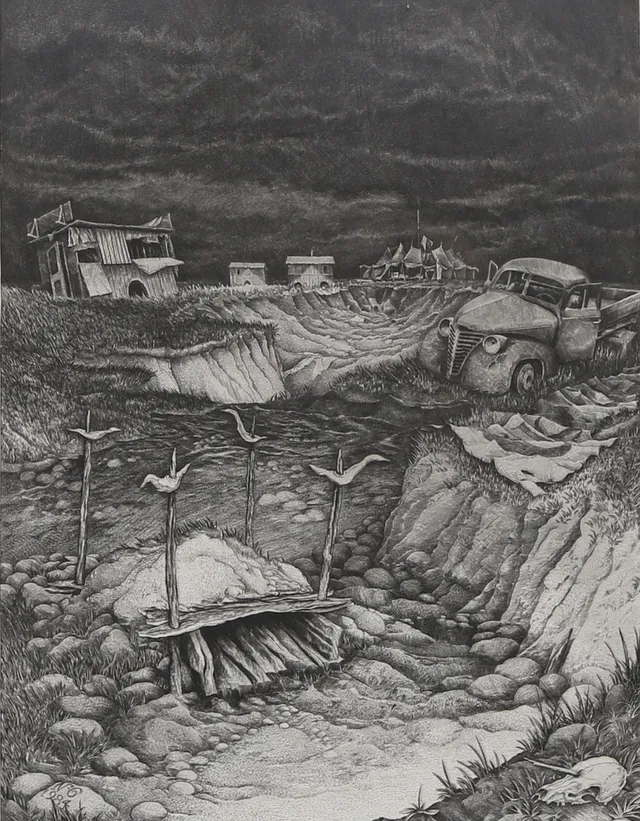 ÅKE JOHANSSON. "Cirkusbild No 6". Etsning. signerad, numrerad samt daterad 1984.