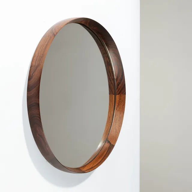 Dansk design, rundt spejl med ramme af palisander, 1960'erne.