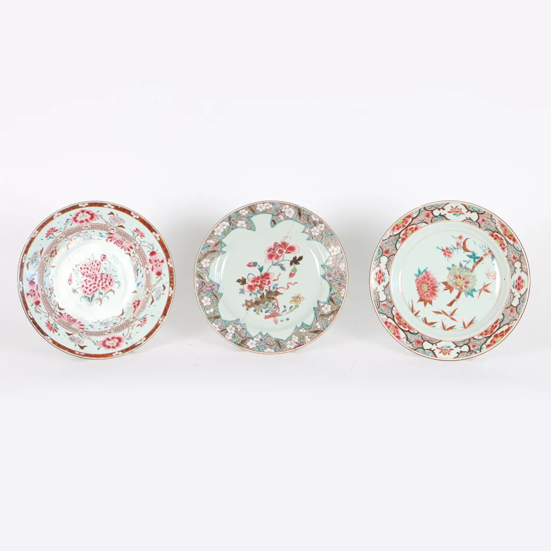 THREE CHINESE PORCELAIN FAMILLE ROSE PLATES, QING DYNASTY (3). — Oriental — Bishop & Miller