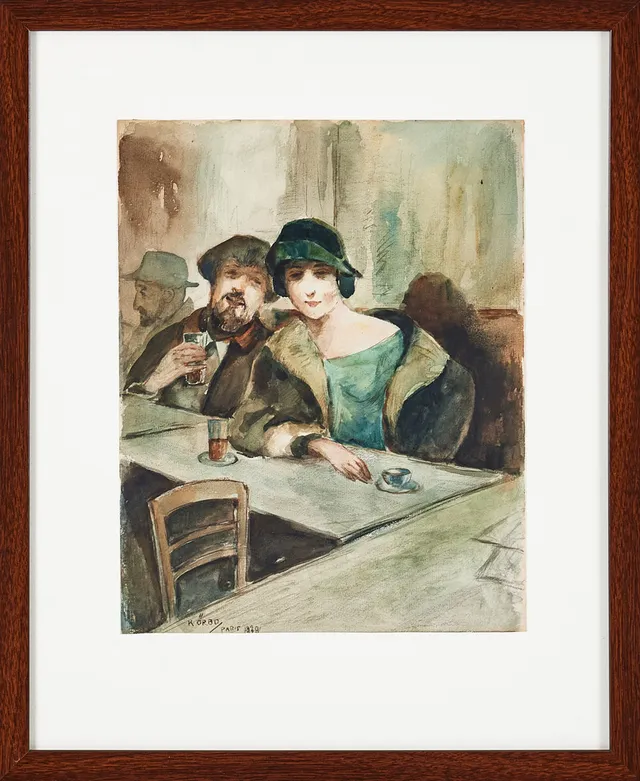 KARL ÖRBO (1890–1958). Par vid cafébord, akvarell, signerad och daterad Paris 1920.