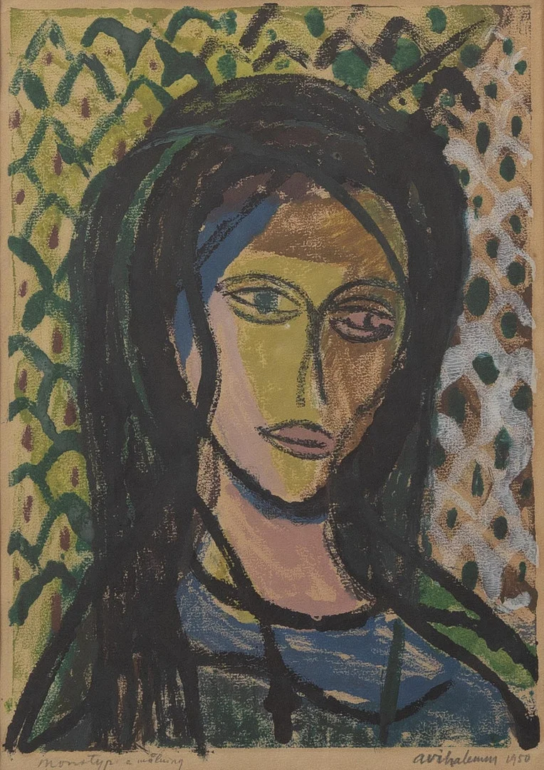 ARNO VIHALEMM (ESTLAND 1911-1990). Ansikte, blandteknik, signerad och daterad 1950. — Paintings — Garpenhus Auktioner