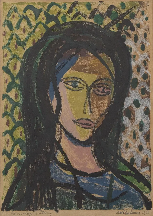 ARNO VIHALEMM (ESTLAND 1911-1990). Ansikte, blandteknik, signerad och daterad 1950.