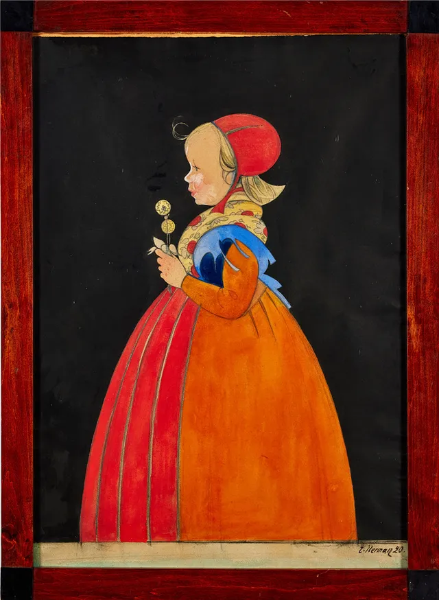 EINAR NERMAN. Porträtt av flicka, signerad och daterad, E. Nerman -20, blandtekning på papper.