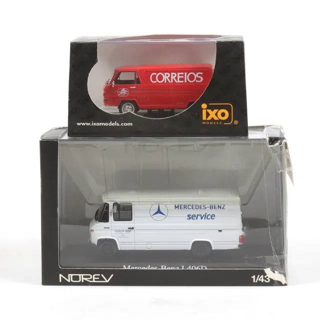 MODELLBILAR, 2 st, metall, Mercedes L406D & Mercedes N1000 Post, 1969, Norev & iXO, Tyskland. Skala 1:43.