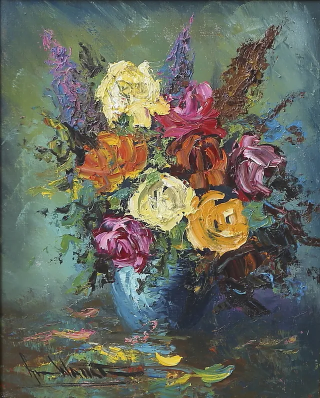 ARNE WALLSTEN. "Blommor". Olja på duk, signerad.