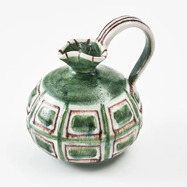 GUIDO GAMBONE. (Italien, 1909–1969). Kanna, glaserat stengods, dekor i rutmönster, Italien.