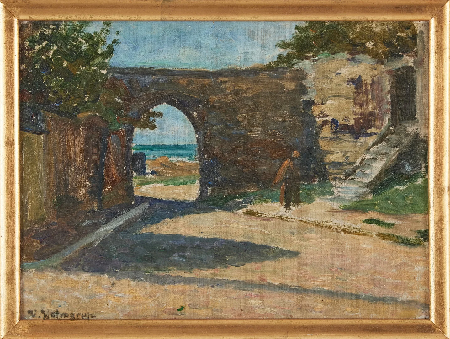 VILHELM HOLMGREN (1863-1943). "Visby ringmur", olja på duk uppfodrad på pannå, signerad. — Paintings — Stockholms Auktionsverk Magasin 5