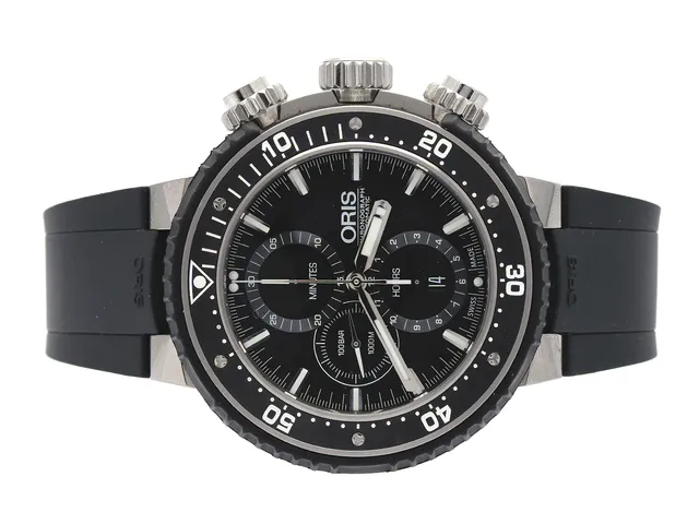 ORIS, ProDiver Chronograph (100Bar/1000M), Cal 774 (SW-500), Serie nr. 3507953, Ref nr. 01.774.7727.7154-Set, Boett nr. 7727, kronograf, herrur, 51 mm, titan, automatisk, safirglas, datum, heliumventil, gummiband, integrerad originallänk, viklås, Ref nr. 07 34 20 741, cert, november 2017, box, ytterkartong.