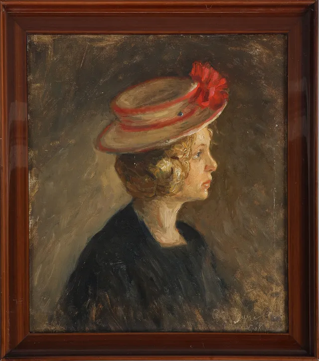 AXEL HANSEN, (DANMARK, 1896-1936). Porträtt, kvinna i hatt, olja på duk.