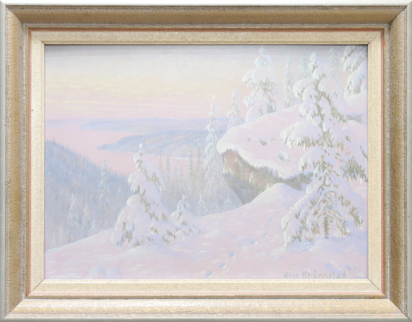 ERIC RHÖNNSTAD. Vinterlandskap, olja på pannå, signerad. — Paintings — Gomér & Andersson Nyköping