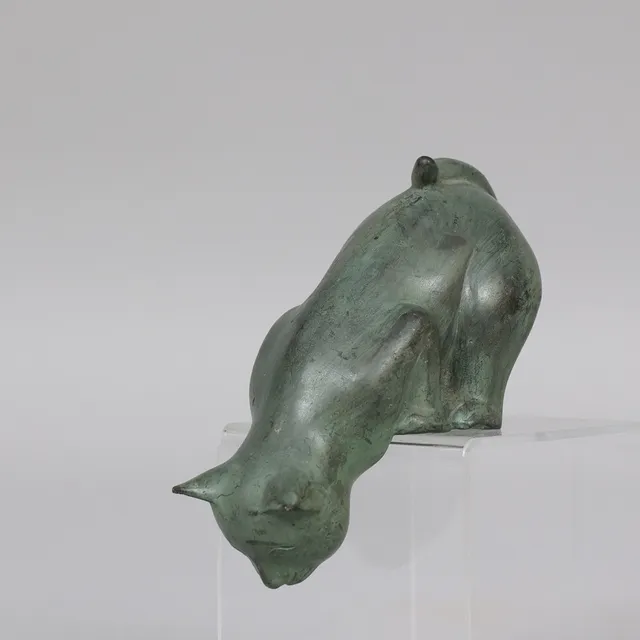 SKULPTUR katt, bronserad metall, stämpelmärkt.