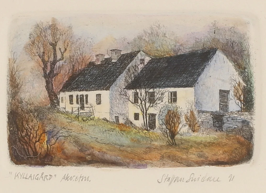 STAFFAN SNIDARE. Akvarellerad etsning, signerad 91. — Engravings & Prints — RA Auktionsverket Norrköping