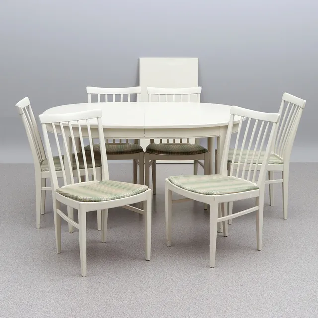 CARL MALMSTEN. MATGRUPP, SJU DELAR. Lackerat trä. "Herrgård", Bodafors.