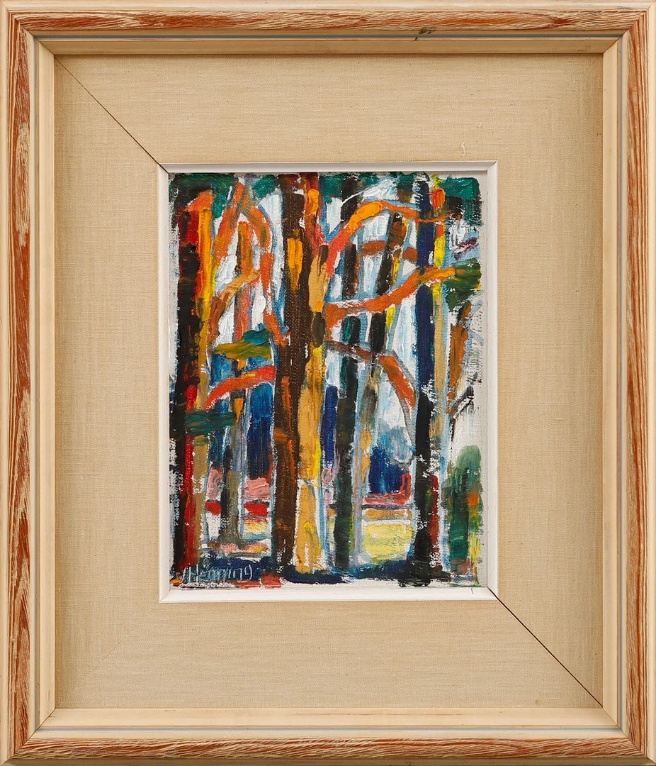 WILHELM HENNING. Trädstammar, olja på duk, signerad. — Paintings — Göteborgs Auktionsverk