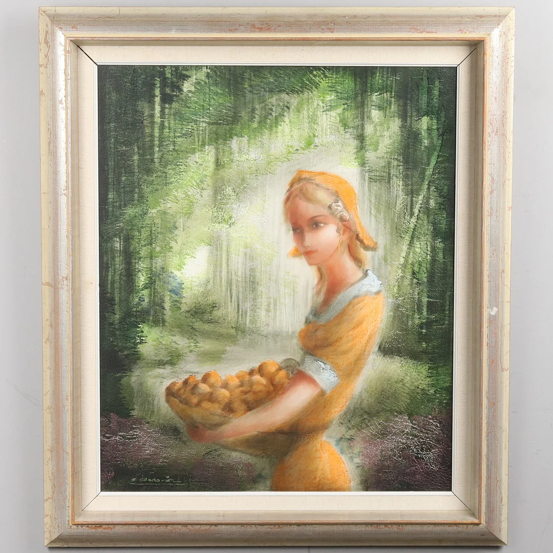 ENRIQUE CABROLIER. Olja på duk, "Kvinna med fruktkorg", signerad. — Paintings — Örebro Stadsauktioner