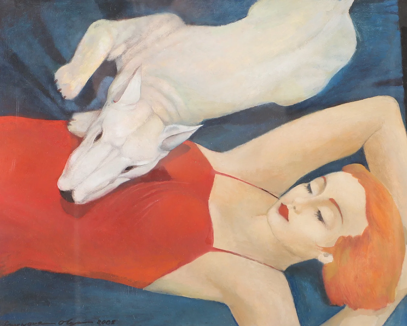OLGA SEMENOVA. Kvinna med hund, blandteknik, signerad. — Paintings — Helsingborgs Auktionskammare