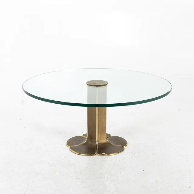 SOFFBORD, mässing med glasskiva, Frankrike, 1970-tal.