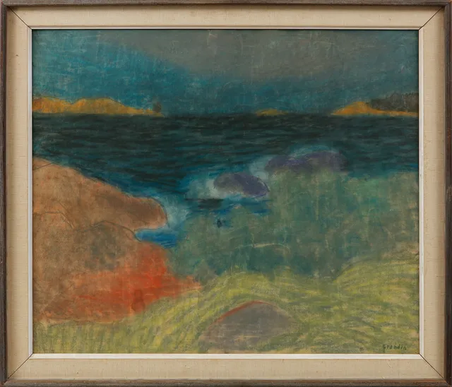 SVÄN GRANDIN. Kustvy. Pastell, signerad.