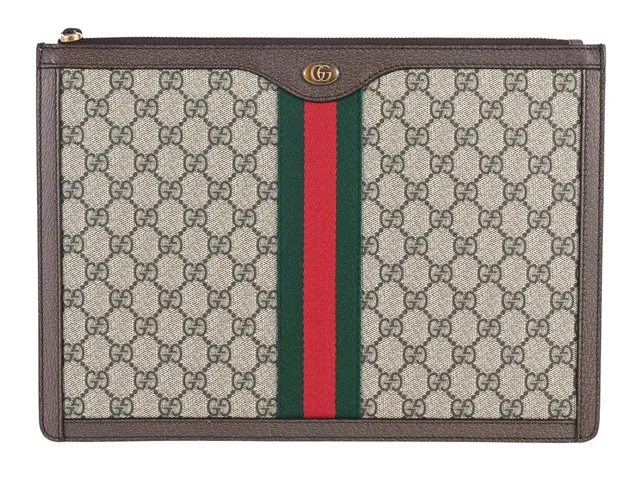 GUCCI, CLUTCH, Toiletry Clutch, GG Supreme canvas, Web röd, grön, guldfärgade beslag, 33,5x24x4 cm. Excellent Condition.