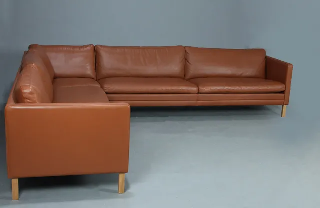 Mogens Hansen. Corner sofa, cognac colored leather