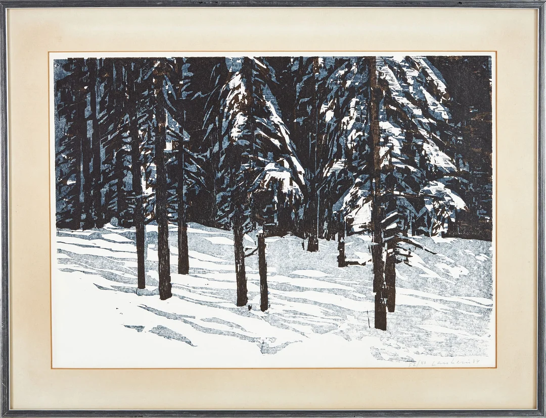 LARS LERIN. Vinter i barrskog. — Engravings & Prints — Stockholms Auktionsverk Magasin 5