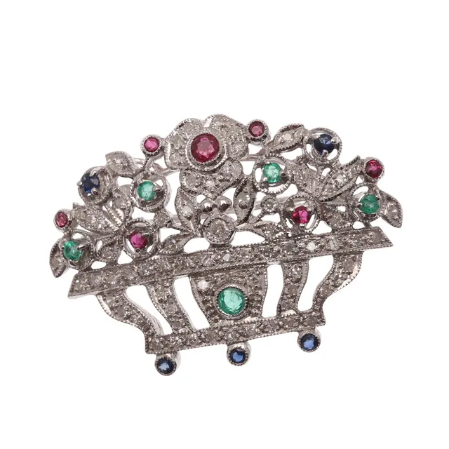 A DIAMOND AND GEM SET GIARDINETTO BROOCH.