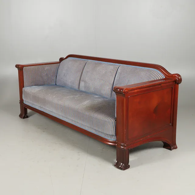 SOFFA, mahogny med plysch klädsel, 1900-talets andra hälft.