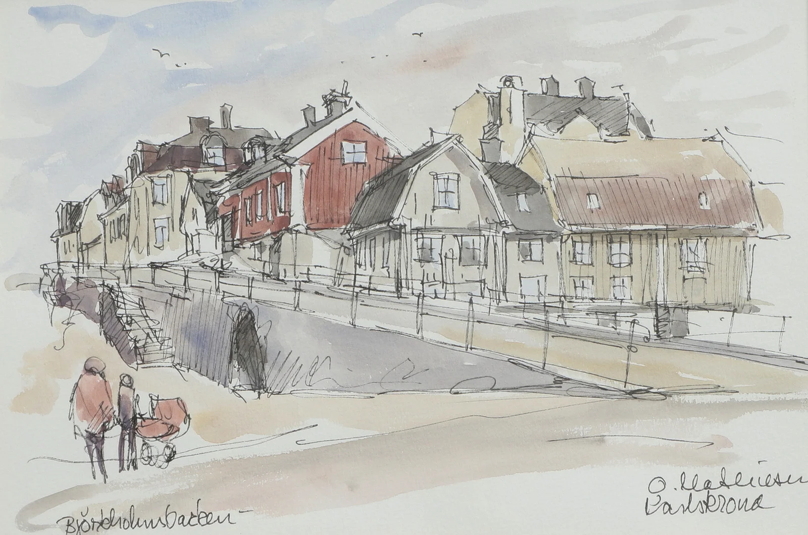 OVE MATHIESEN. Akvarell, "Björkholmsbacken", Karlskrona, signerad. — Paintings — Ekenbergs Auktioner