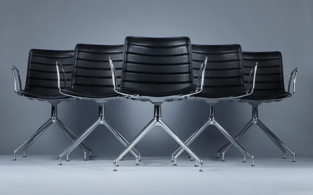 Lievore Altherr Molina. A set of six chairs, model Catifa 53, black leather. (6)