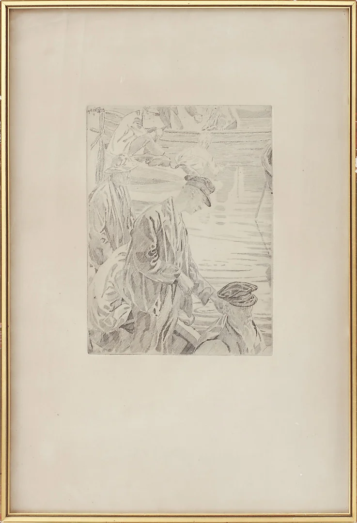 CARL WILHELMSON. "Makrillfiskare". Etsning, signerad och daterad -19 i plåten. — Engravings & Prints — Göteborgs Auktionsverk