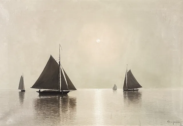 ERIK ABRAHAMSSON. OLJA PÅ DUK, "Segelbåtar", signerad.