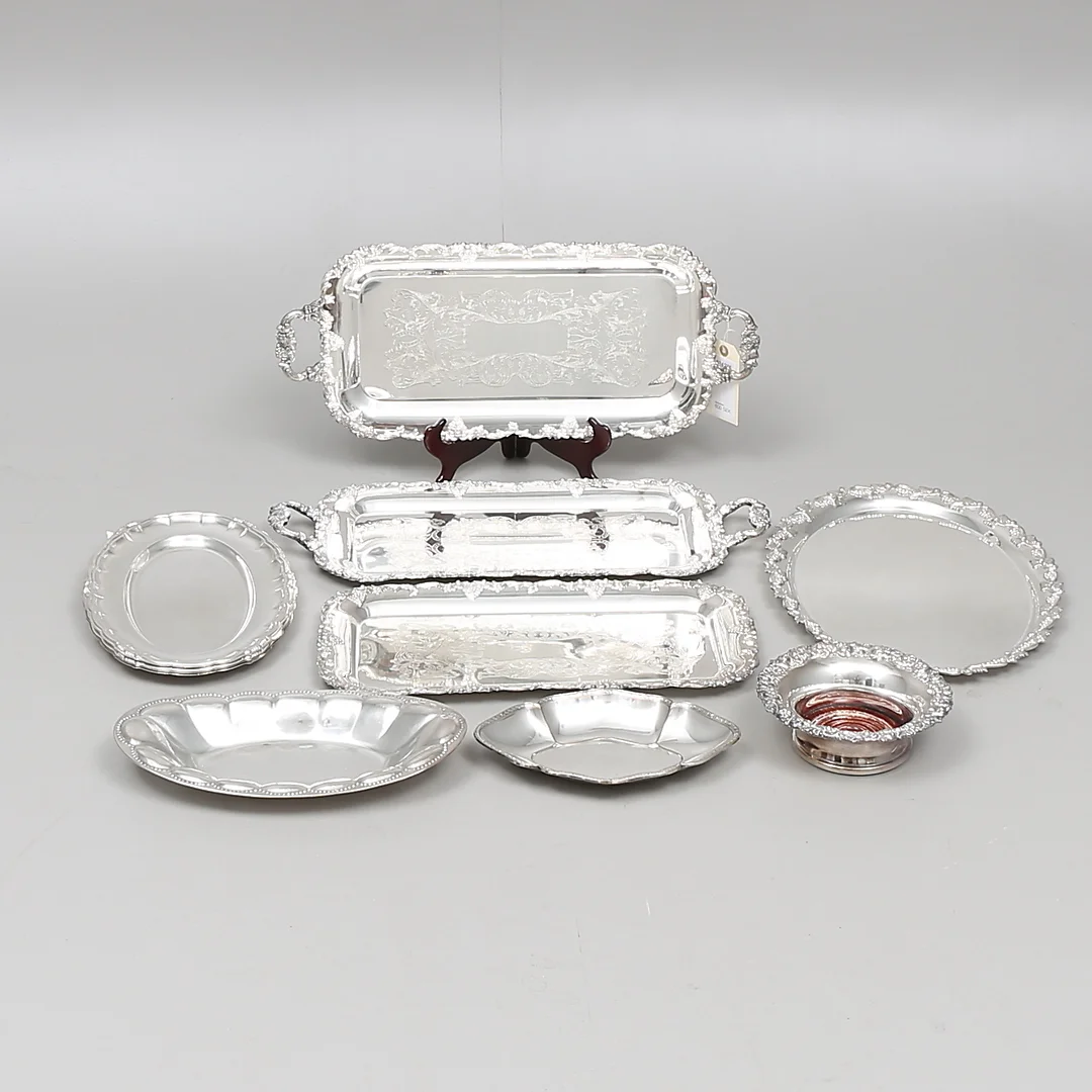BRICKOR, 9 st samt COASTER för Champagne, nysilver. — Silver — Växjö Auktionskammare