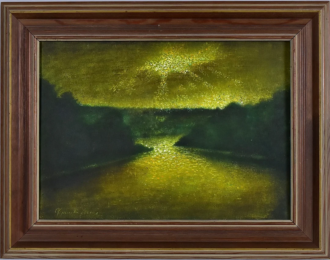 JOHNNY OPPENHEIMER. oljemålning på duk, utsikt över sjön. — Paintings — Halmstads Auktionskammare