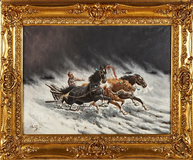 ADOLF CONSTANTIN BAUMGARTNER-STOILOFF. Troika, olja på duk, för undersökning.