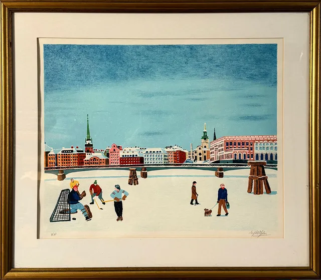 CURT SJÖBERG. Stockholmsmotiv, färglitografi, EA, signerad.