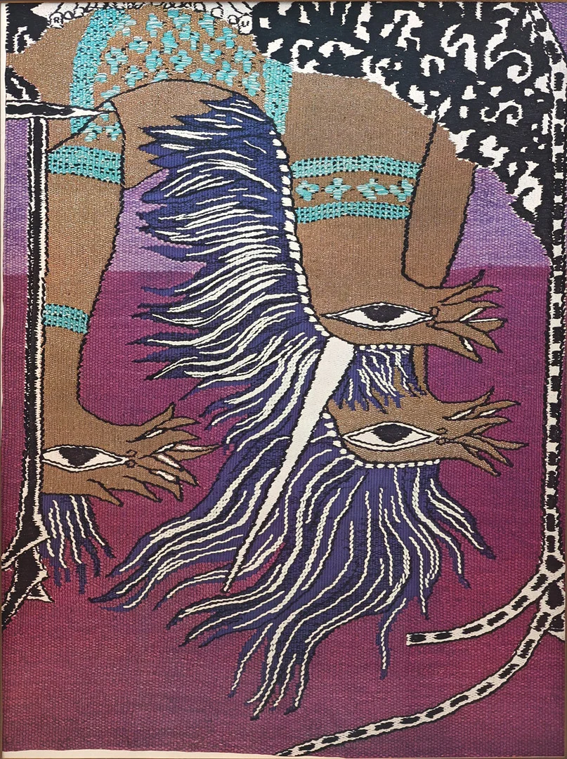 MAX WALTER SVANBERG. Detalj ur gobeläng "Hjulspår". Offsettryck. — Engravings & Prints — Garpenhus Auktioner